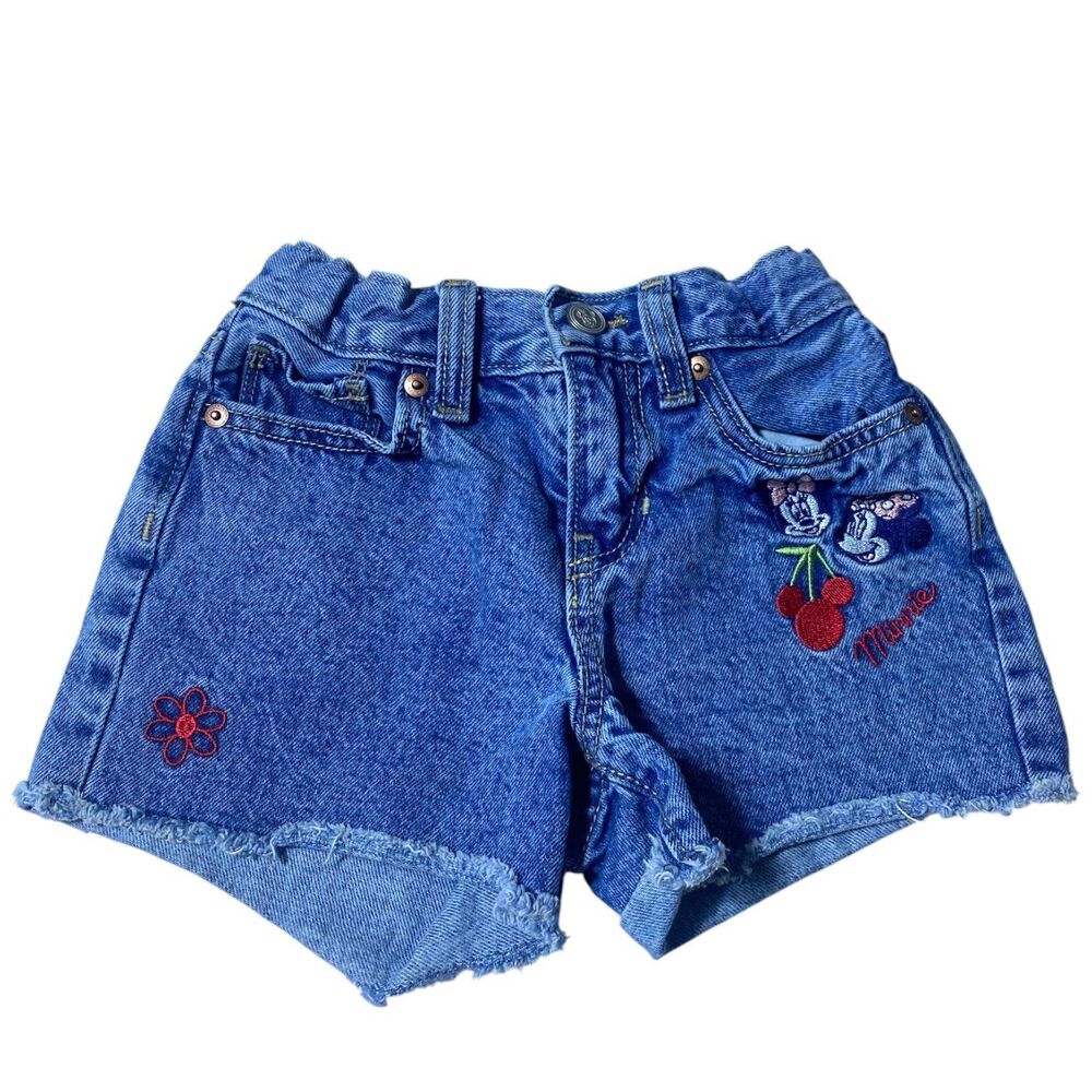 Y2K Minnie Mouse Embroidered Denim Shorts Girls Size 6 Old Navy Summer Blue - Picture 2 of 10